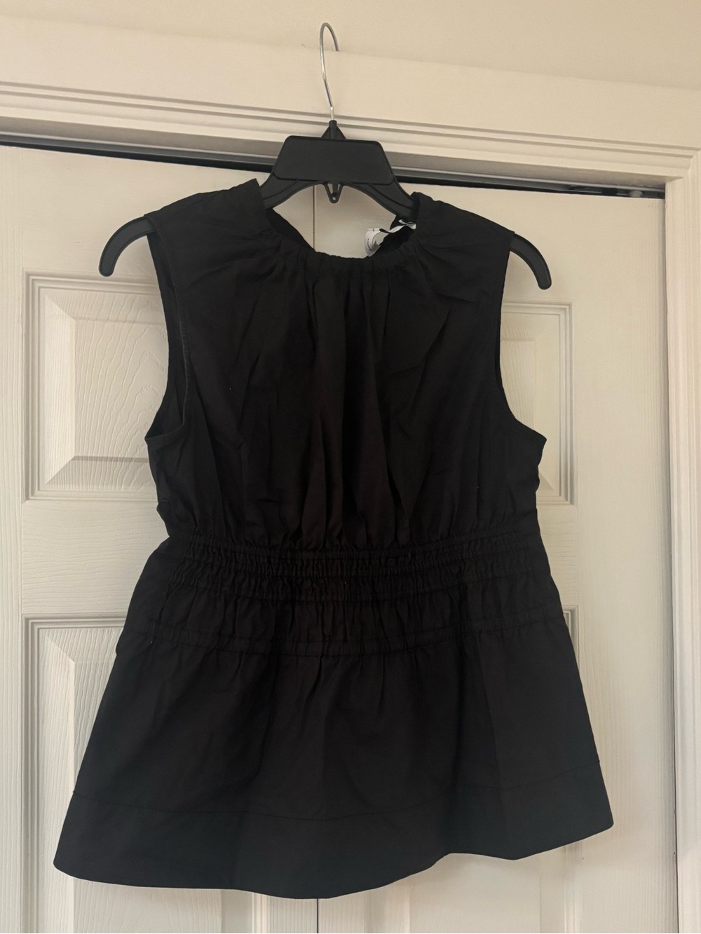 PROENZA SCHOULER White Label Birdie Shirred Cotton Poplin Blouse in Black - Picture 4 of 14